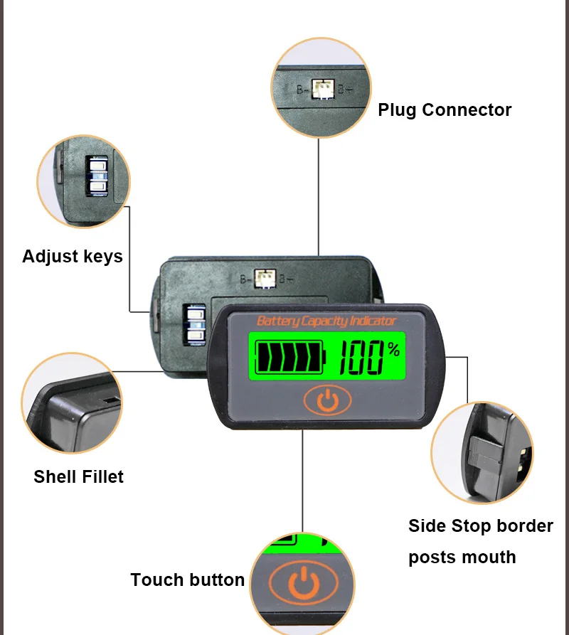 12V/24V Adjustable LCD Car Lead-Acid Lithium Battery Tester Touch-Type Voltage Battery Capacity Indicator LY7S Voltmeter