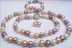 New fashion charming free shipping natural 8-9mm mixed-colour pearl Necklaces Bracelets Earrings sets BV27