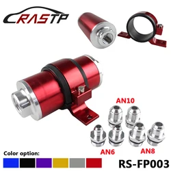 RASTP-58MM High Flow Aluminum Fuel Filter For Motorsport Rally Racing With Fittings AN6 8 10 Adaptor + Bracket RS-FP003