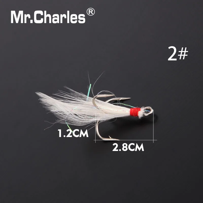 Mr.Charles 35647-White feathers Treble Hook 2#/4#6#8#12#Strength enough for big fihg Lure Fishing Tackle Fishing tools