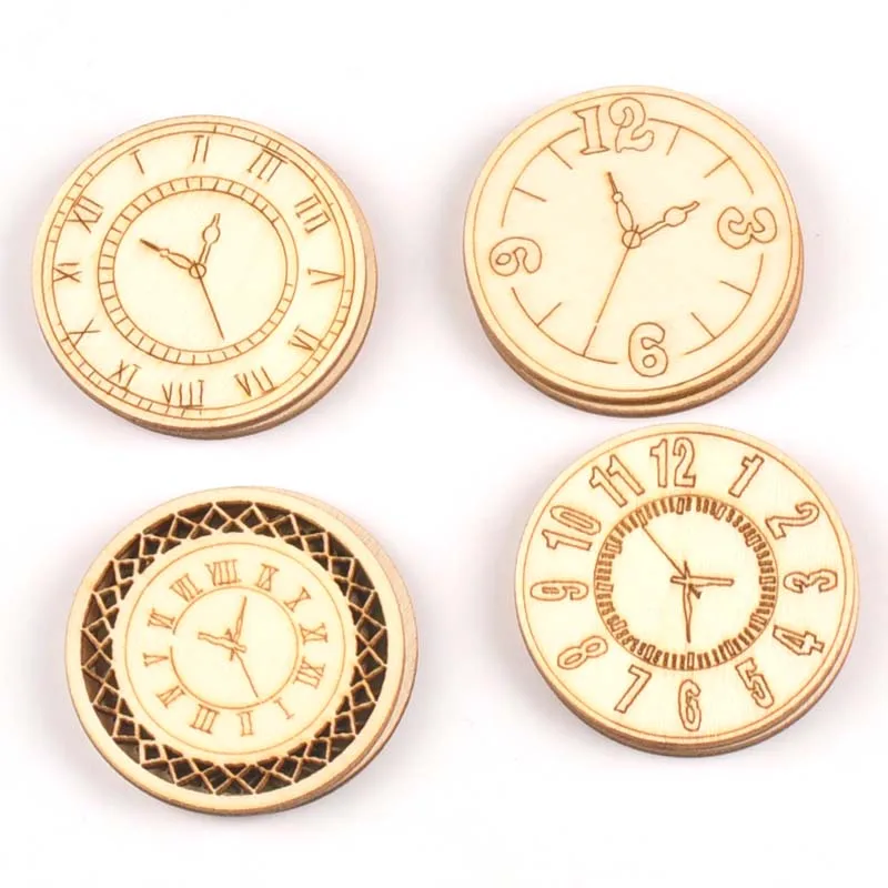 8pcs Mixed roundness clock Pattern Wooden Scrapbooking wood decoration for Handmade Accessory Sewing Home Decoration m2144