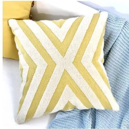 modern simple yellow striped towel embroidered cushion cover pillowcase 45X45cm sofa pillow case office nap pillow cover