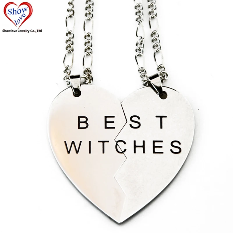 Showlove-2pcs Lovers' Pendant Necklace BEST WITCHES Surgical Steel Pendant With Nice Gift to Lovers' or goods friend