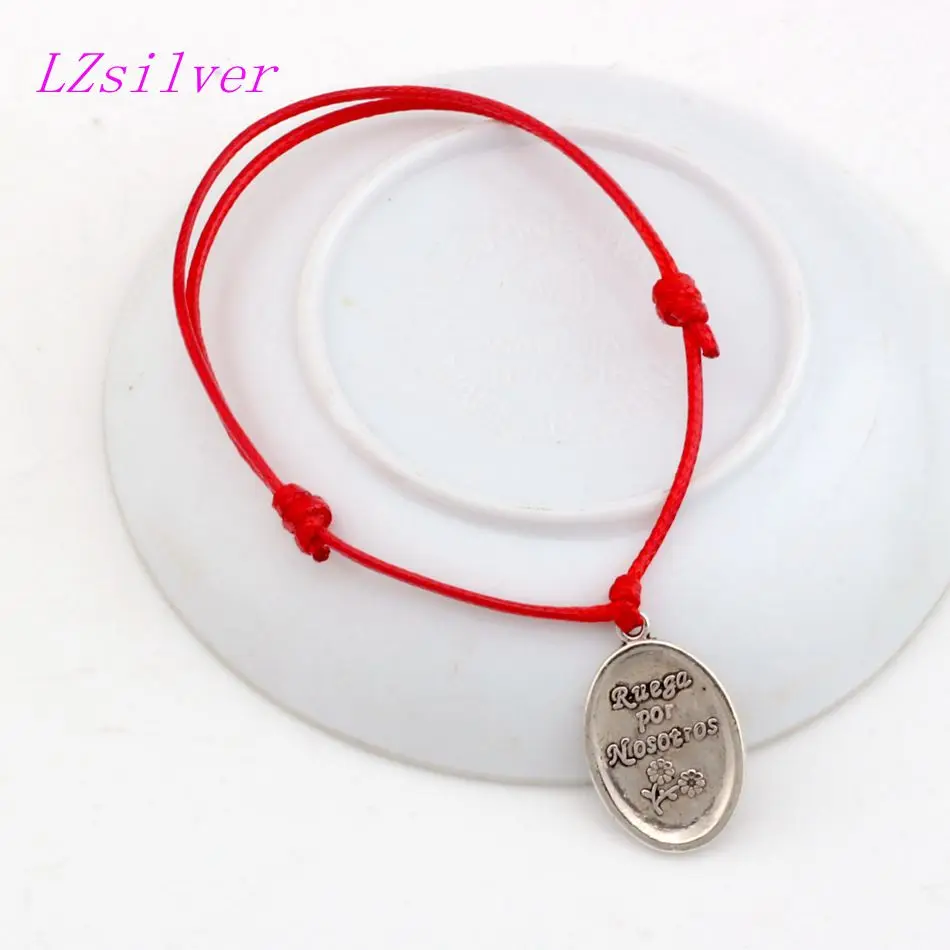 10pcs Adjustable Bracelets Red Waxes Rope Zinc Alloy San Judas Charm Adjustable Bracelets B-31