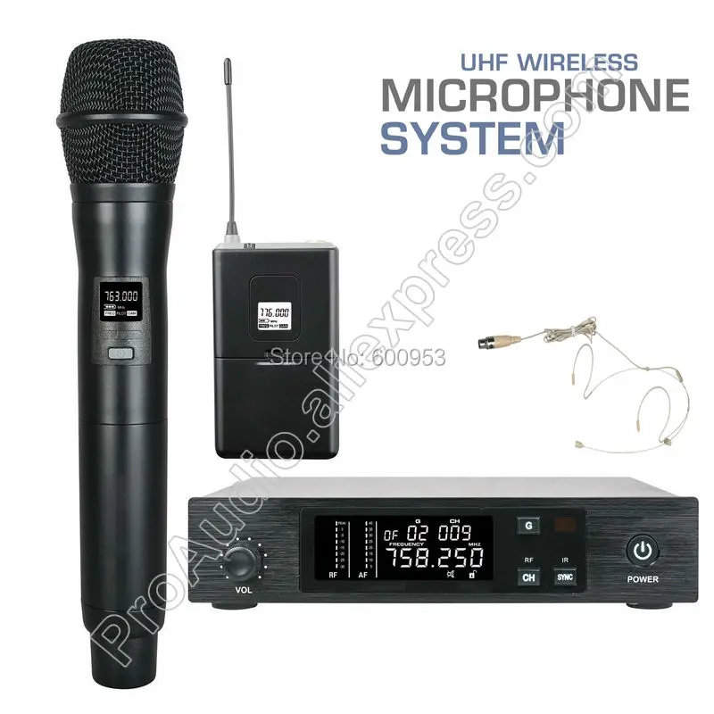 

UHF Professional D100 Wireless Microphone System 1/2 1U Frequency adjusting for Stage Performance sing speech MiCWL