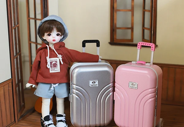 D01-P536 children handmade toy  1/3 1/4 1/6 Doll clothes BJD/SD doll props Accessories pink silver trolley suitcase 1pcs