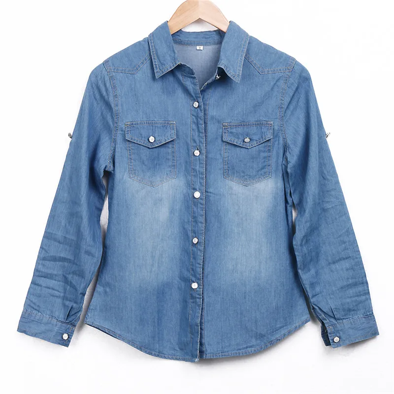 

Retro 2018 New Fashion Women Denim Shirt Long Sleeve Turn Down Collar Casual Female Shirt Jean Top Sexy Cardigan Wear