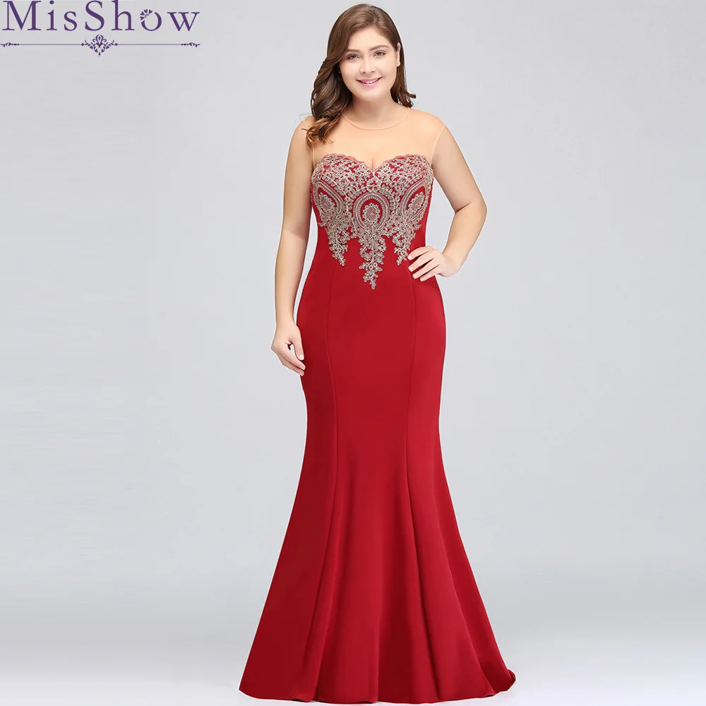 Top selling Red Plus Size Evening Dress Elegant Scoop Neck Sleeveless Wedding Party Formal Dress Mermaid Evening Dresses