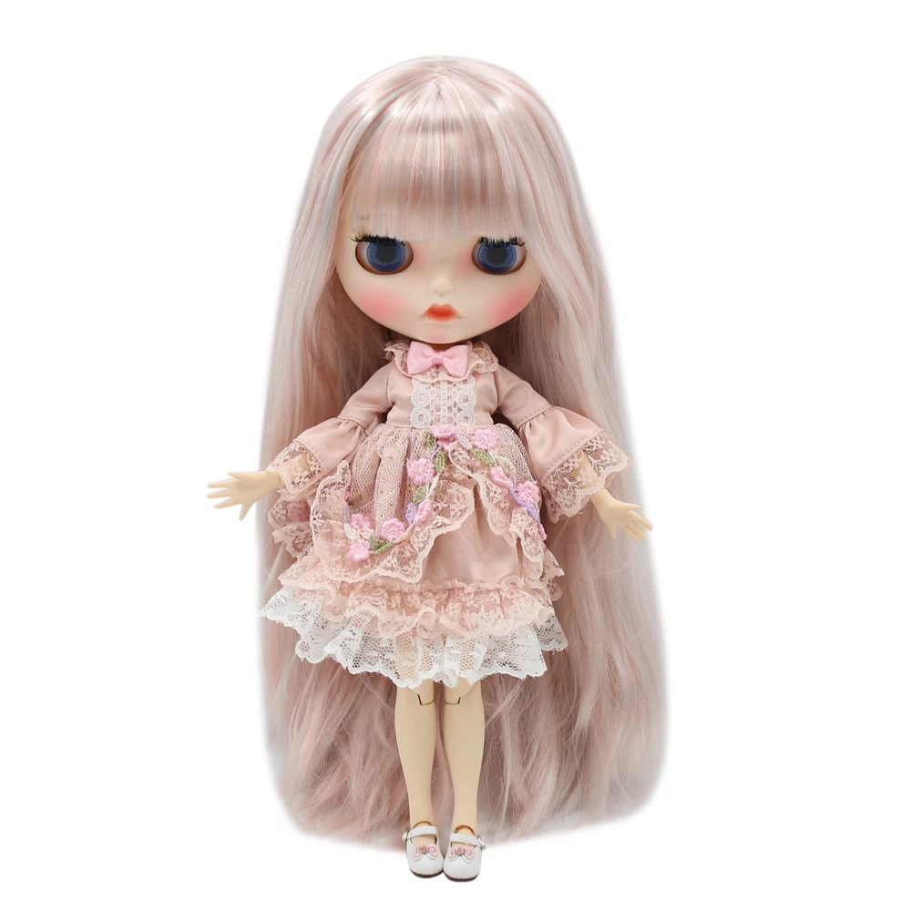 

ICY DBS Blyth doll white skin joint bodyLong straight pink hair Carved lips Mate face with eyebrows BL6909/1010