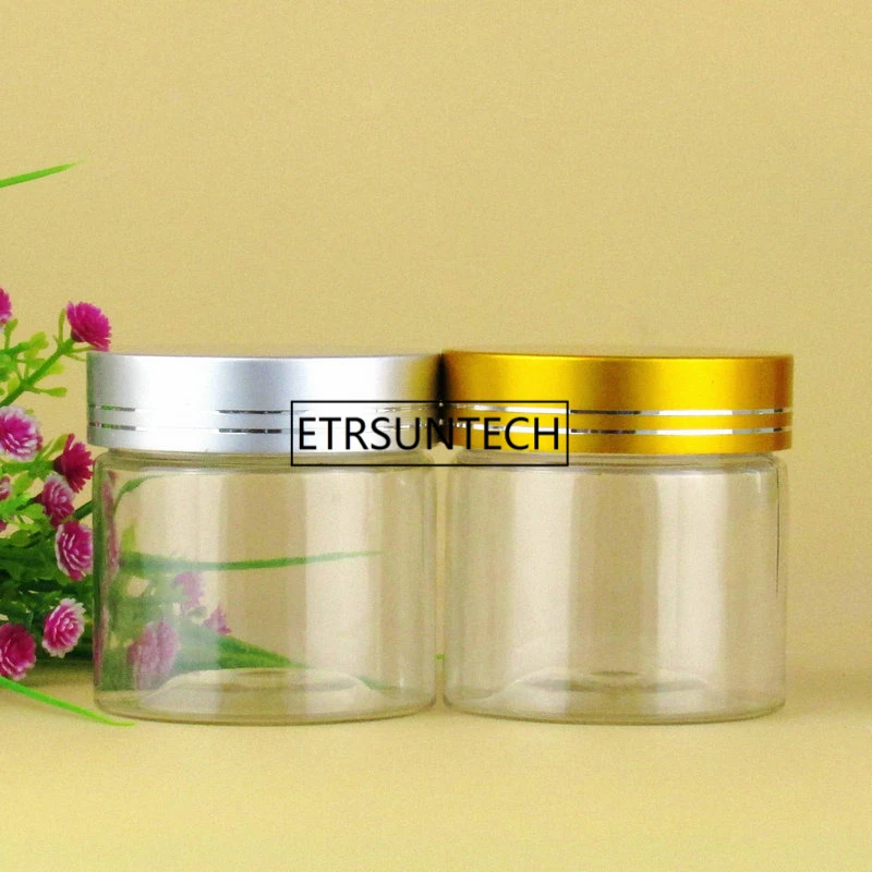 100ml Empty clear Cream Cosmetic Jar PET Conatiner Silver gold Aluminum Lid F1455