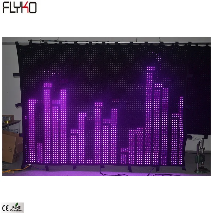 Great fireproof full color velvet double deck P35mm 2x3m led video curtain video display function