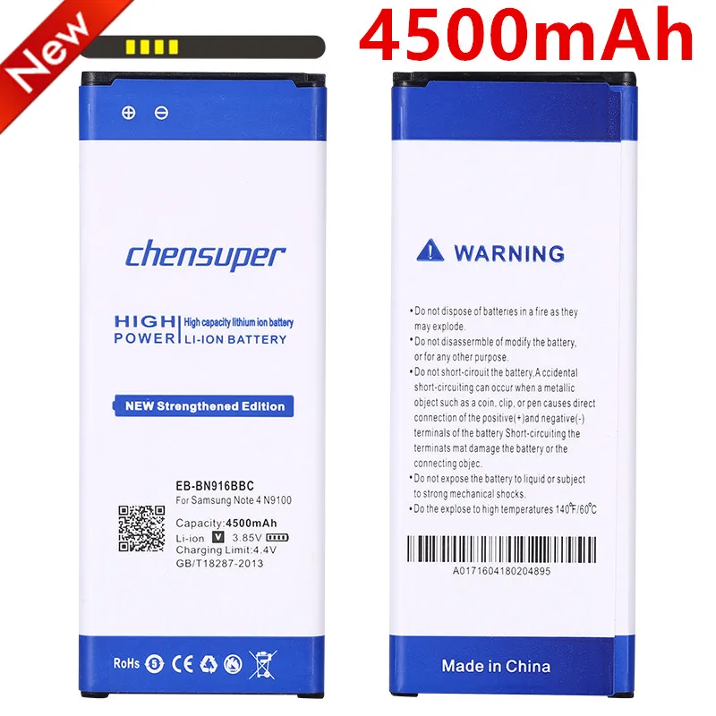 chensup  EB-BN916BBC Battery For Samsung Galaxy Note 4 N9100 N910U N910F N910A High Capacity 4500mAh Replacement Battery