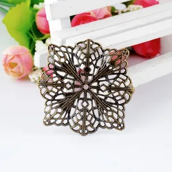 Retail 5 Antique Bronze Filigree Flower Wraps Connectors Metal Crafts Gift Decoration DIY Findings 4.7x4.7cm F0436