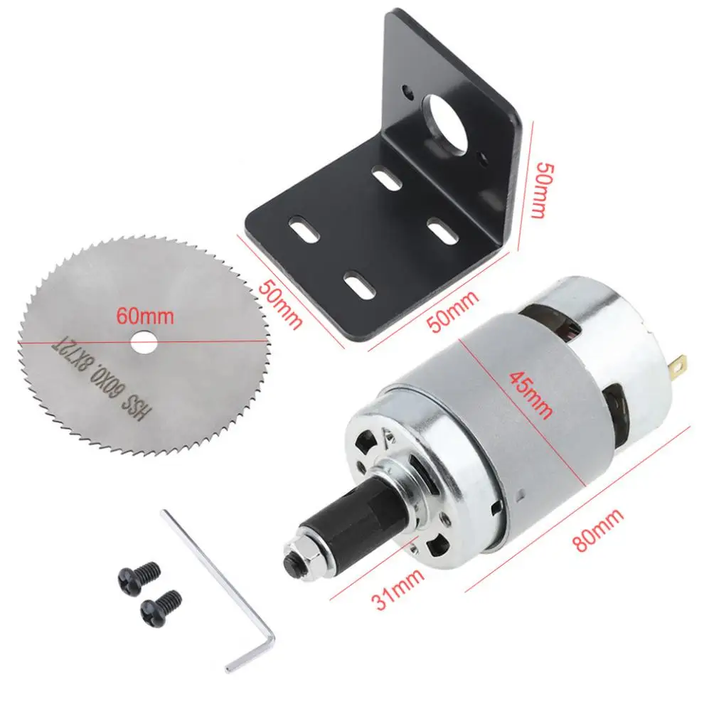 Kit de sierra de mesa con Motor, soporte de montaje de rodamiento de bolas y hoja de sierra de 60mm para cortar/pulir/grabar, 24V, 20000RPM, 775