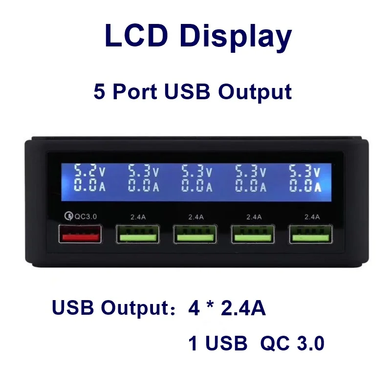 

Multi Port Charger 5 USB 5V8A Quick Charge 3.0 LCD Show Charging For iPhone iPad Samsung Huawei Xiaomi Nexus LG Power Supply