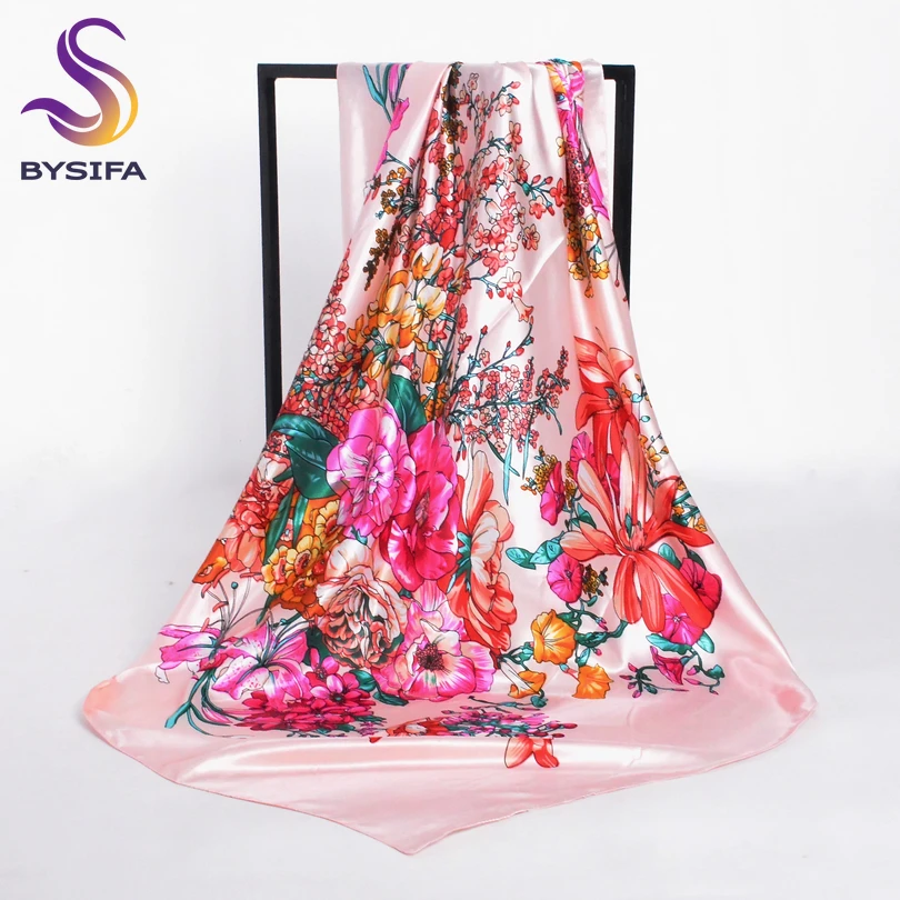 Bysifa-女性用シルクヘッドスカーフ,女性用,サテンスカーフ,大きな正方形,90x90cm,女性用ターバン,ネックスカーフ,新しいデザイン2017