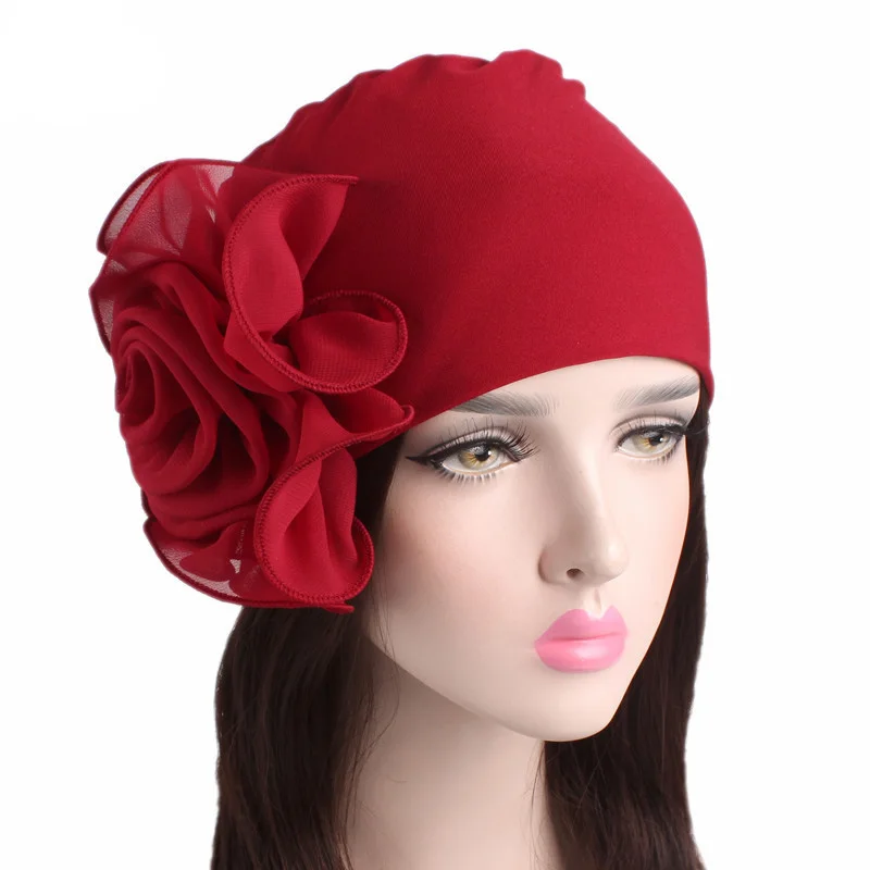 2024 New Woman Beautiful Flower Islamic Turban Elastic Cloth Head Cap Hat Muslim Women Hijabs Ladies Hair Accessories Scarf Cap