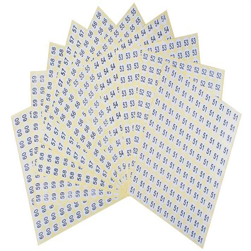 1000pcs for one number(1-60) Stock printed white size label stickers, number tags,Garment size label Round paper size sticker