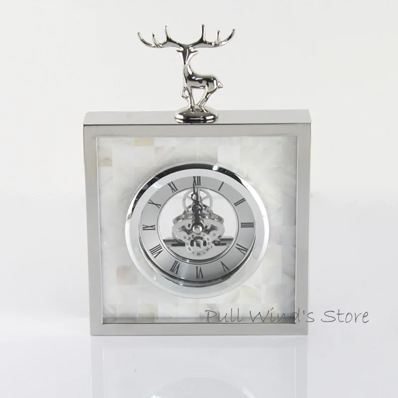 Exquisite fashion silver elk Household table clock Creative animal deer business office clocks