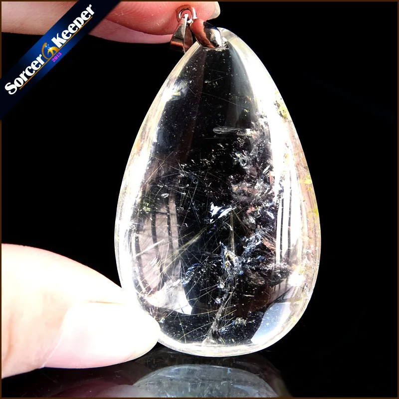 Genuine Natural Gold Rutilated Quartz Crystal Cabochon Setting Necklace Pendant Stone Beads for DIY Jewelry Making SS807