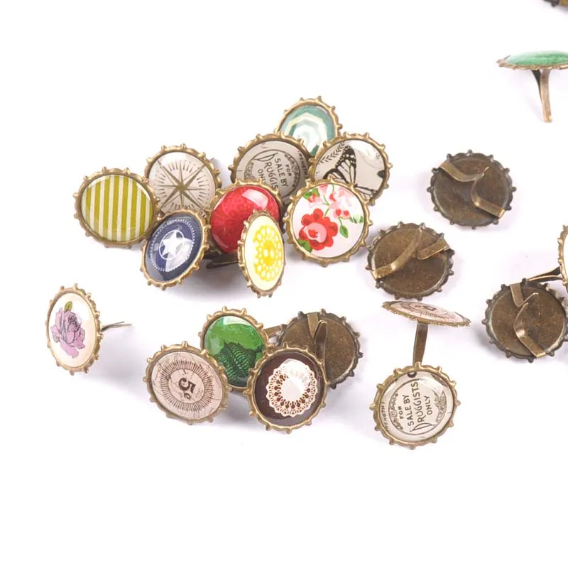 30PCs mix Pattern Bronze Diy Brads Scrapbooking Embellishment Fastener Brad Metal Crafts Decoration 15x15mm cp2259