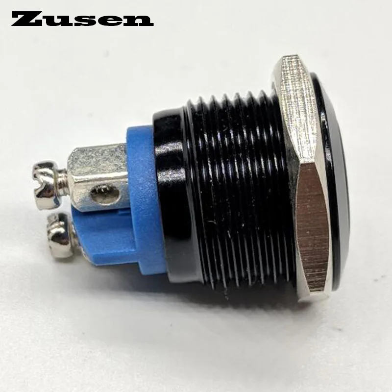 Interruttore a pulsante in metallo nero con poggiapolsi momentaneo Zusen da 16 mm impermeabile IP65
