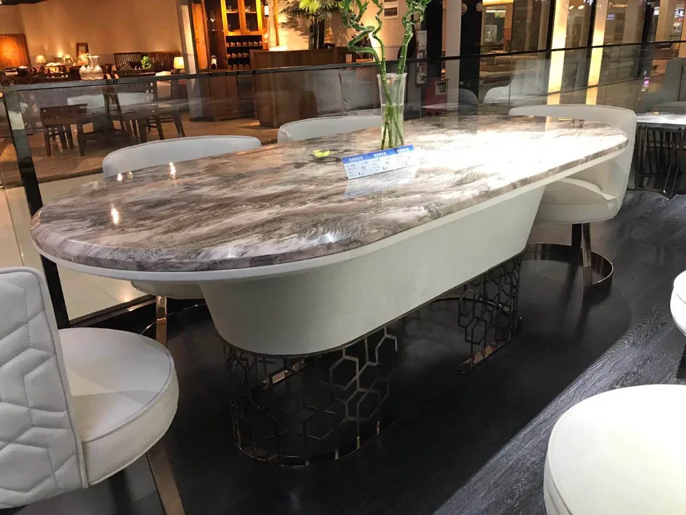 2020 famous design oval marble Dining Room Table for ten people