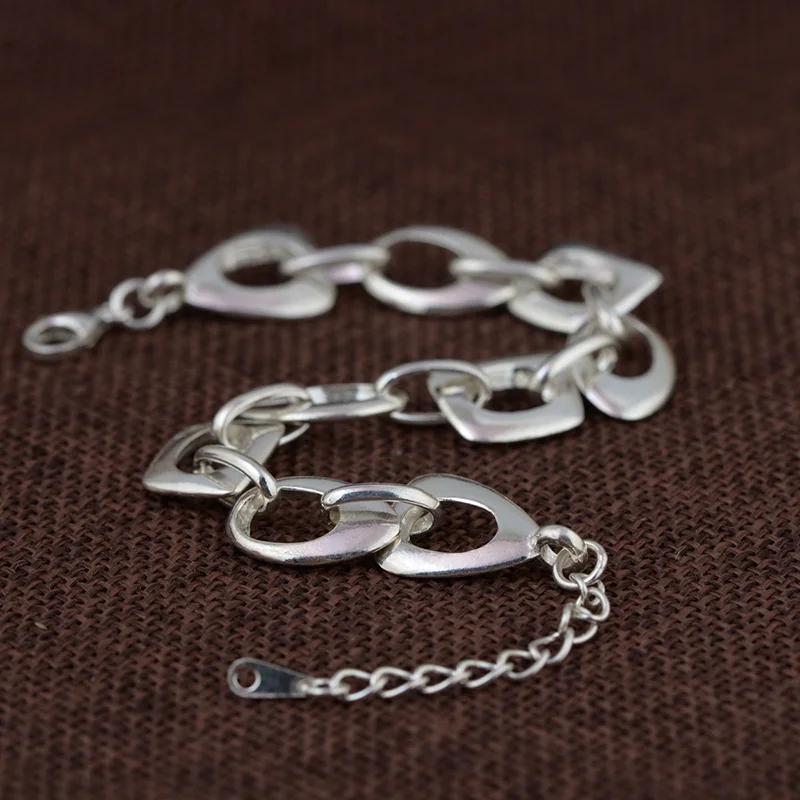 Real 925 Silver Link Chain Bracelet 17.5cm +5cm Geometric 13mm Width 100% Original S925 Thai Silver Big Bracelets for Women