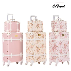 Letrend Retro Suitcase Wheels Men Rolling Luggage Spinner Pink Trolley Student Travel Bag Women Carry On Luggage Set Trunk