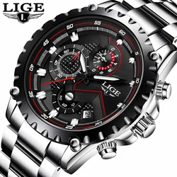 2024 LIGE Men Watch Fashion Quartz Watch Mens Top Brand Luxury All Steel Business Waterproof Sport Watch Relogio Masculino+BOX