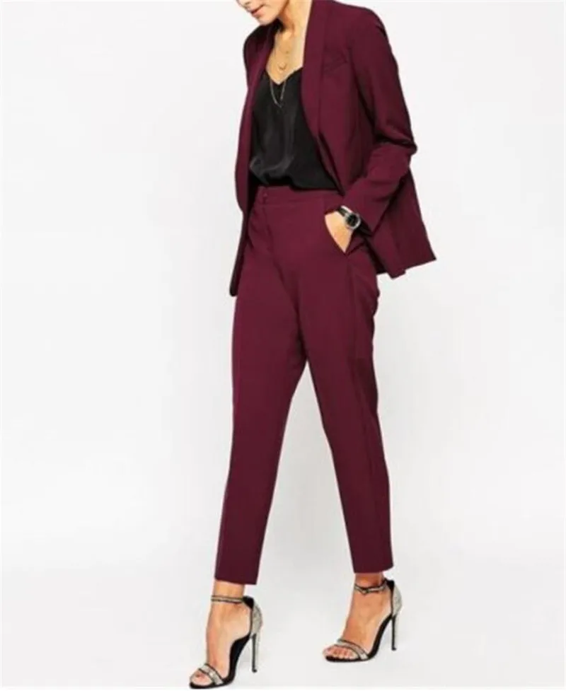 

Burgundy Women Pantsuits Tuxedo 2 Piece Set(Jacket+Pants) Women Business Suit Female Office Uniform Ladies Pantsuits Custom Made