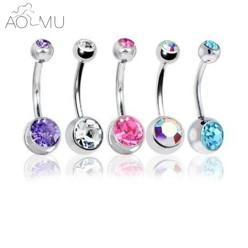 5Pcs/Lot Belly Button Rings Crystal Surgical Steel Body Jewelry Belly Piercing Rings Sex Real Navel Piercing Ombligo Pircing 16G