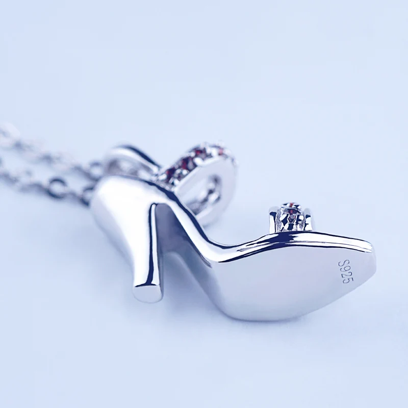 OnlyArt Red Garnet Silver 925 Shoes Pendant Necklace Model Fashion Women Choker Necklace For Gift With Free Silver Chain