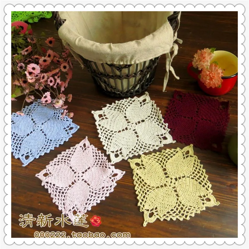 2016 new ZAKKA 15cm squre12pic/lot cotton crochet lace tableware doilies  knitted mat square american decoration pad coaster