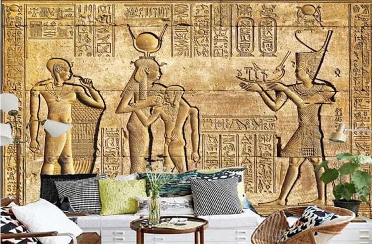 

Custom Made Nonwovens Wallpaper HD Egyptian Relief Mural Mythology TV Background Wall