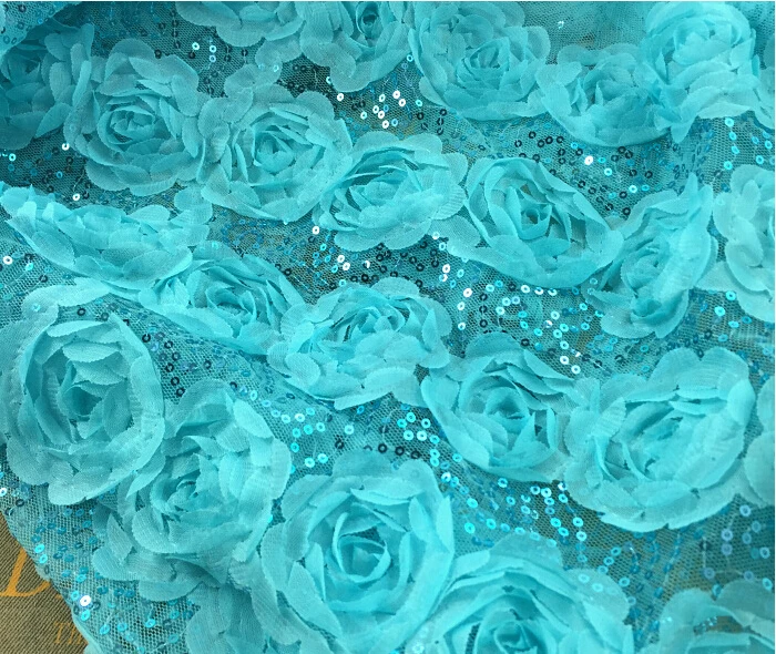 

1 meter 135cm 53.14" width light blue sequined 3D mesh embroidered fabric for dance wedding dress childrenwear MM213