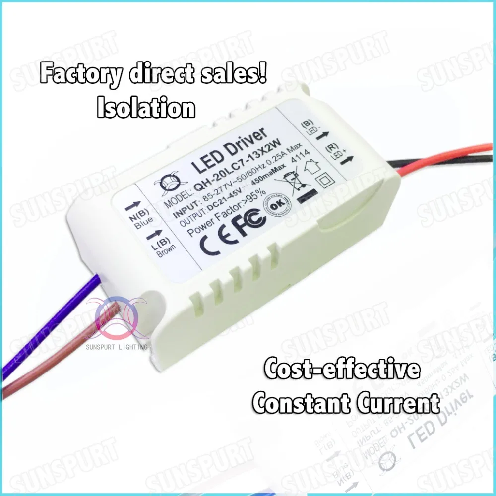 5Pcs By TUV-CE PF Box 20W AC85-277V LED Driver 7-13Cx2W 450mA DC20-45V Constant Current LED Power For Ceiling Lamp Free Shipping