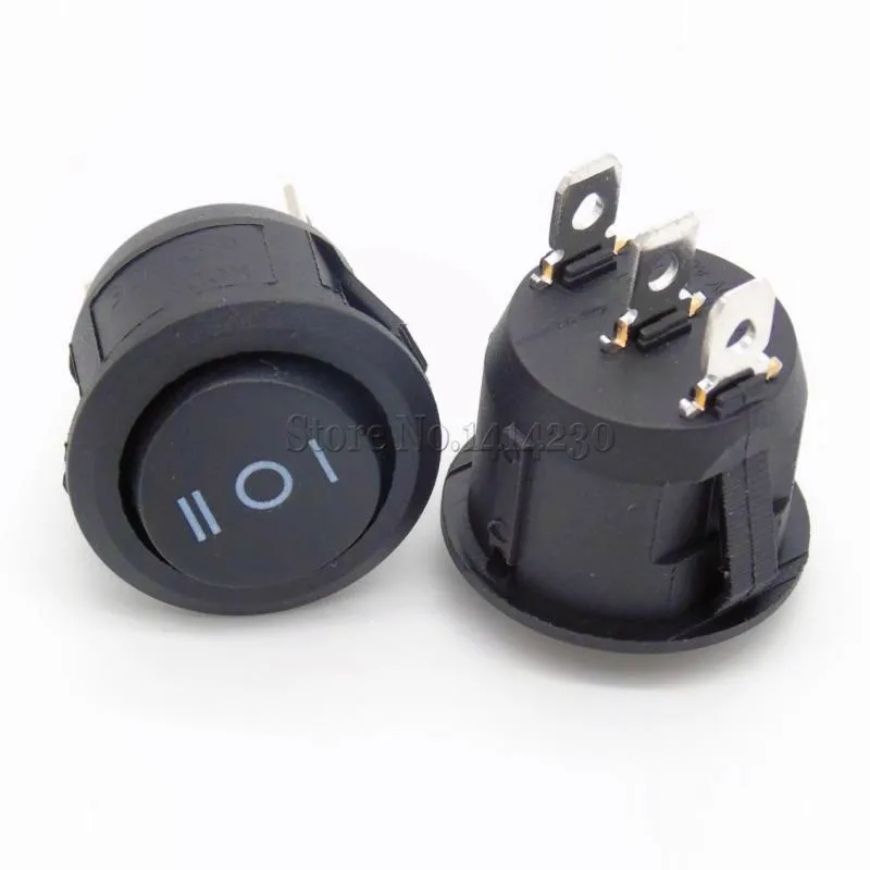 2024 Hot Sale High Quality Rocker Switch Black 3 Position SPDT Snap-in ON-OFF-ON 3 Pin Round Switch 10A/125V 6A/250V AC