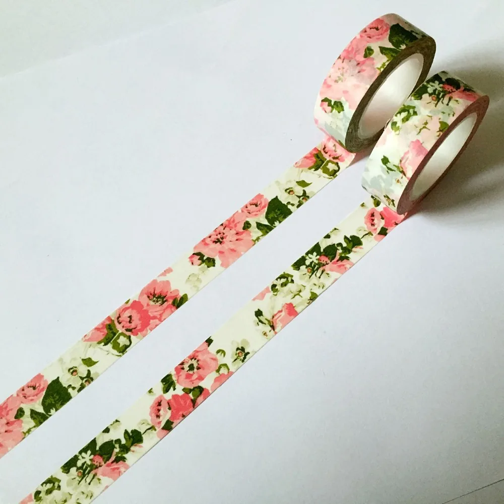 Beautiful 15mm*10m high quality  washi tape/Big pink peony and Little pink rose and Purple design masking  japan  washi tape