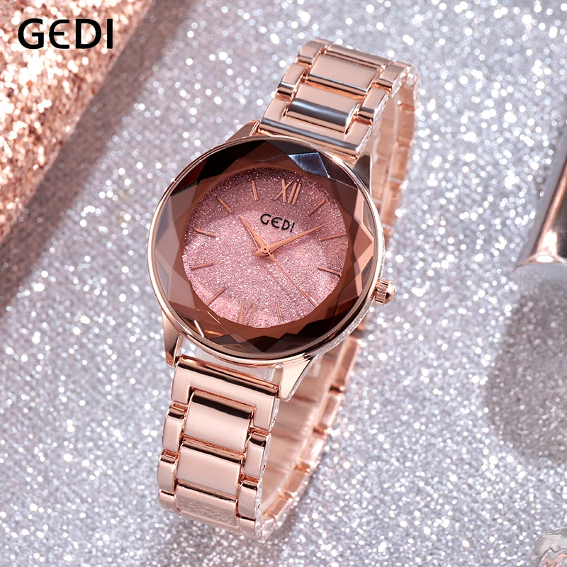 

GEDI Womens Wristwatch Starry Elegant Quartz Women Watch Rose Gold New Ladies Brand Luxury Relogio Feminino Reloj Mujer Fashion