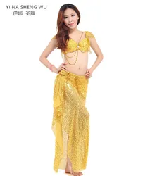 Adult Women Belly Dance Costume 2-piece set ( Bra+Shiny Skirts ) Bollywood Dance Costumes 8 colors Dance Wear Party Dress Tribal