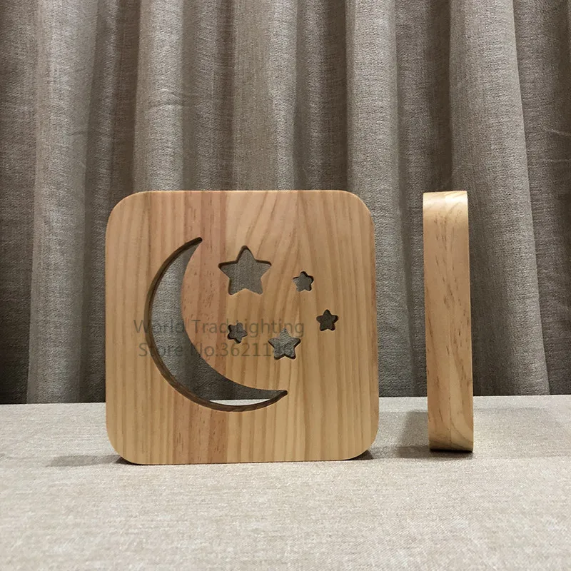 Luz Nocturna LED 3D de madera para Bebé y Niño, lámpara de Luna 3D, Luminaria de estrella, USB, regalos creativos de cumpleaños, decoración, regalos