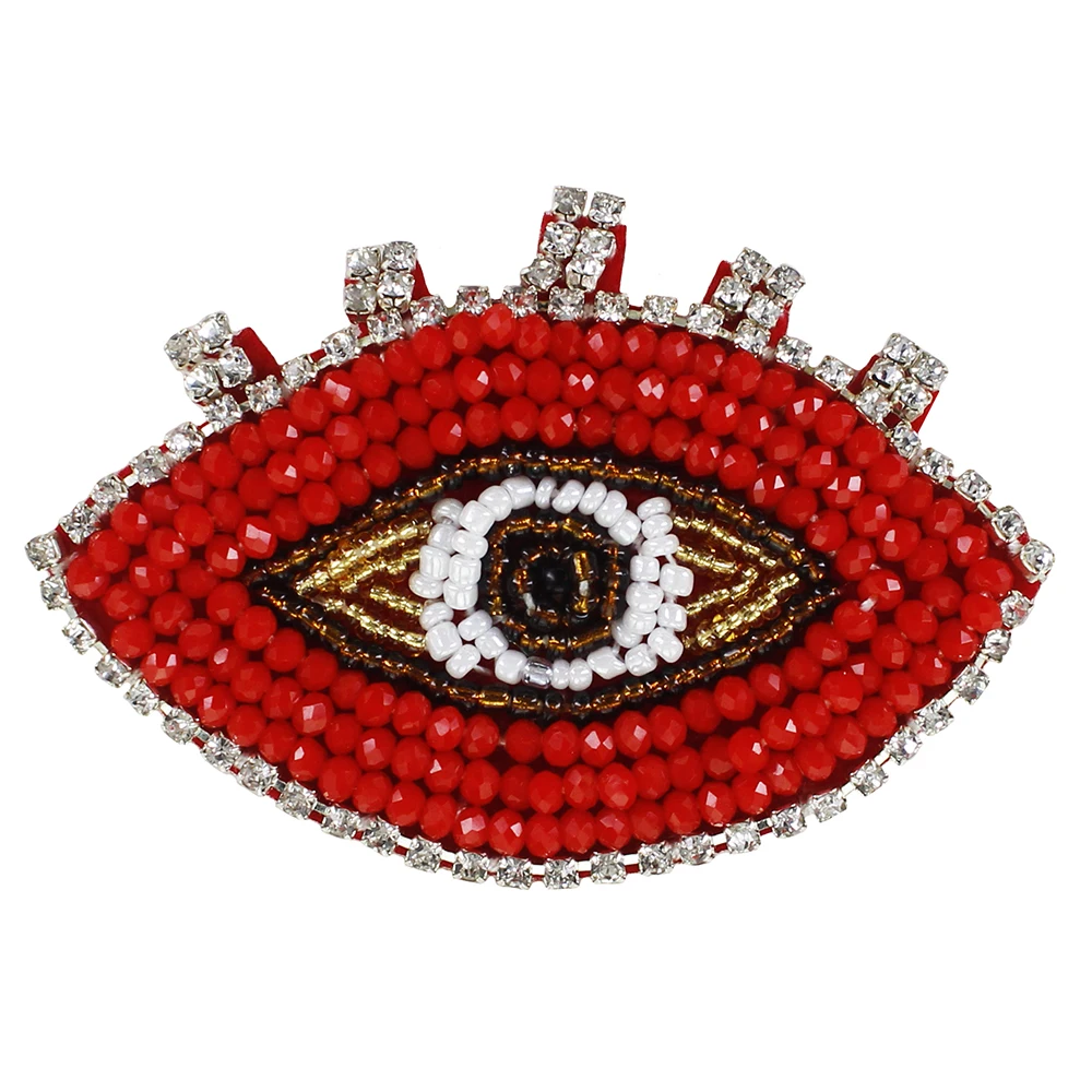 Handmade Beaded Red Eye Diamond Patches Sew on Badges for Clothes Bags Shoes Brooches Sewing Accessories 10 pieces