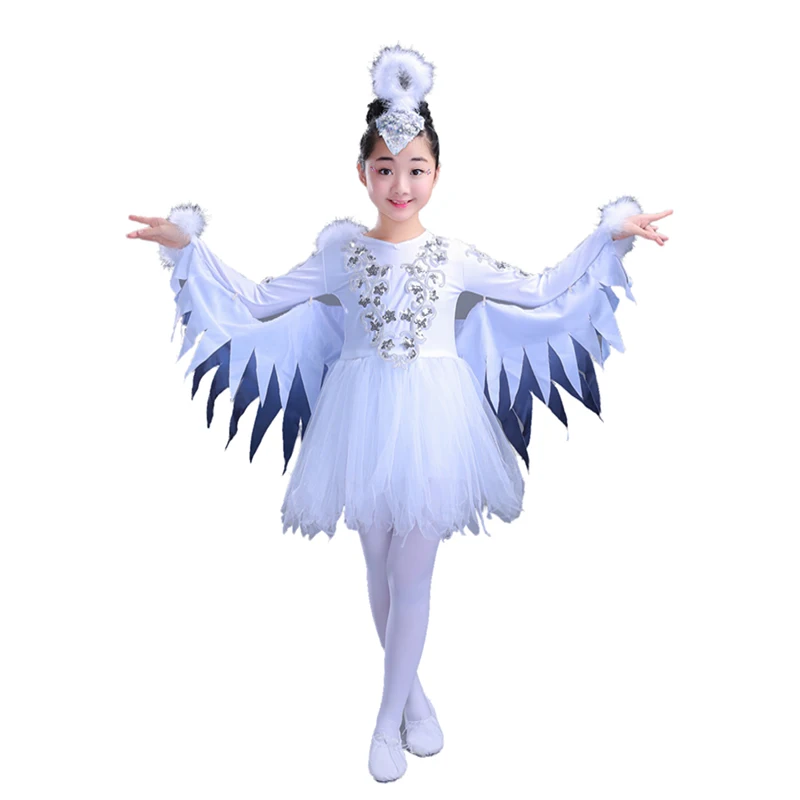 Disfraces de baile de pájaros blancos para niñas, disfraces de baile de animales para niñas, cosplay de pájaros de baile, ropa de rendimiento de