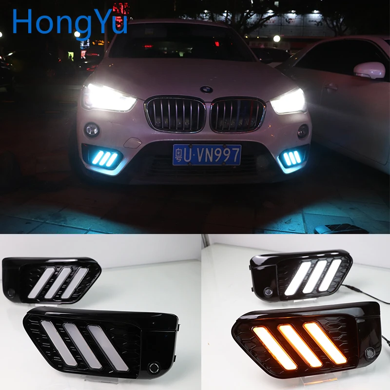 

for BMW X1 F48 F49 2015 - 2019 White blue and Yellow Turn Signal Function Car DRL LED Daytime Running Light Fog Lamp Bulb