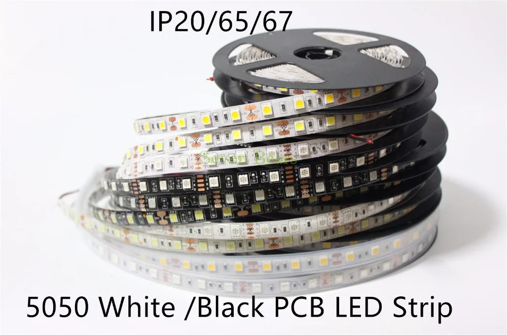 

IP20/65/67 White / Black PCB DC12V led strip 5050 SMD 5M 300led 60led/M white/Warm white/RGB flexible led ribbon waterproof