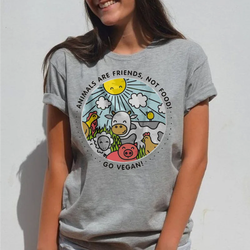 2019 Animals Are Friends Not Food T-shirt Go Vegan Vintage T-shirt Vegan Shirt Vegetarian Natural Cute Tops Hippie T-shirt