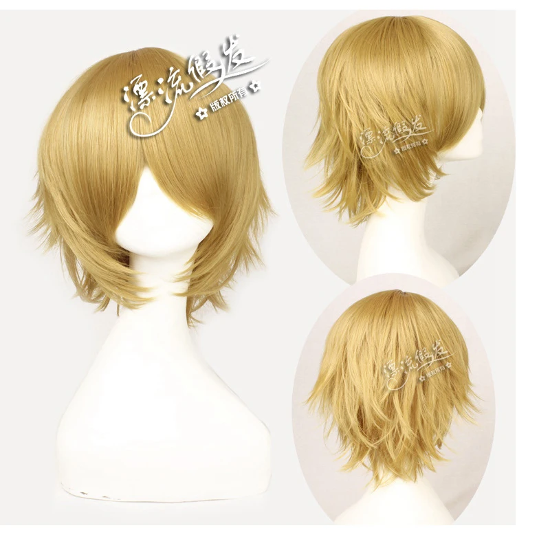 Danganronpa Togami Byakuya Cosplay Wigs Short Fluffy Layered Synthetic Hair Halloween Costume Party Wigs + Wig Cap