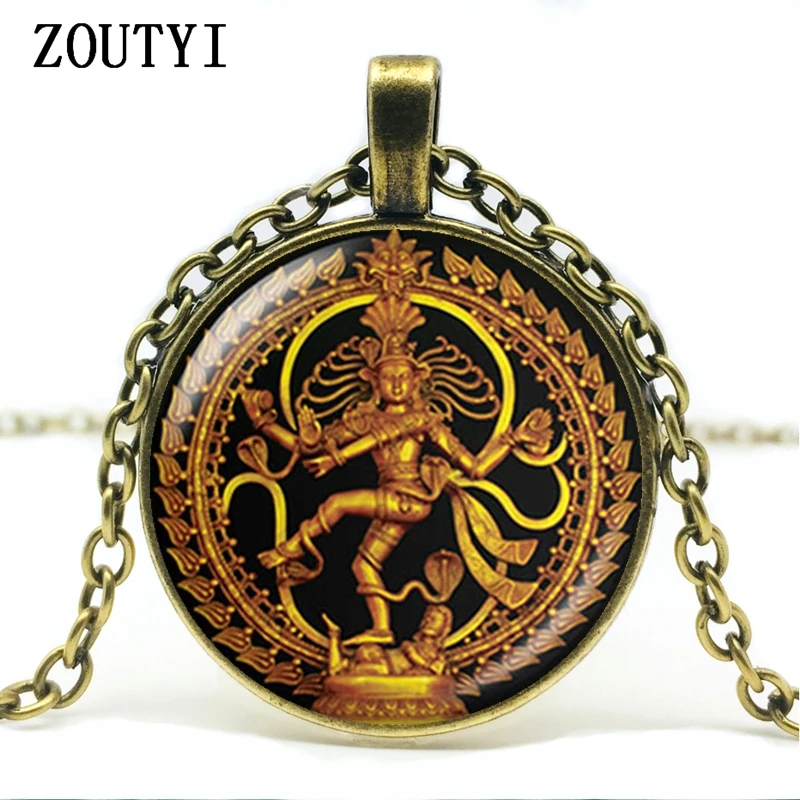 2018/Golden Buddha Necklace Destroyed Dance Lord Shiva Pendant Glass Buddhist Necklace Indian God Spirit Amulet Necklace