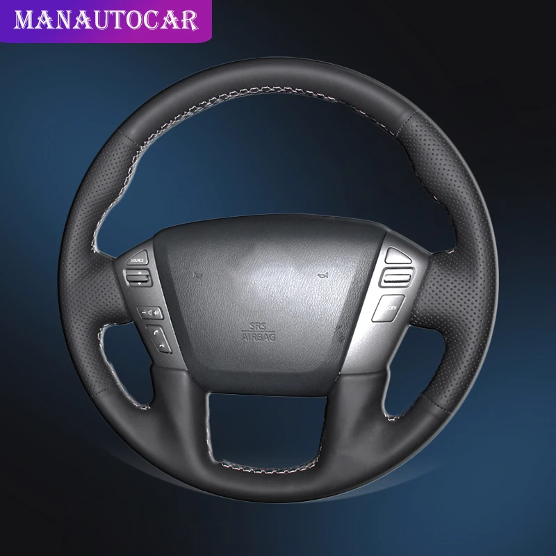 

Custom Car Braid On The Steering Wheel Cover for Nissan Patrol Hand Stitched Auto Braiding Cover Interior Accessories Styling
